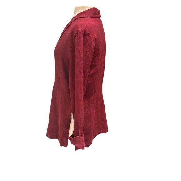 Vintage Red Button-Down Long-Sleeve Linen Blazer Jacket With Notched Lapel Colla - Picture 3 of 12